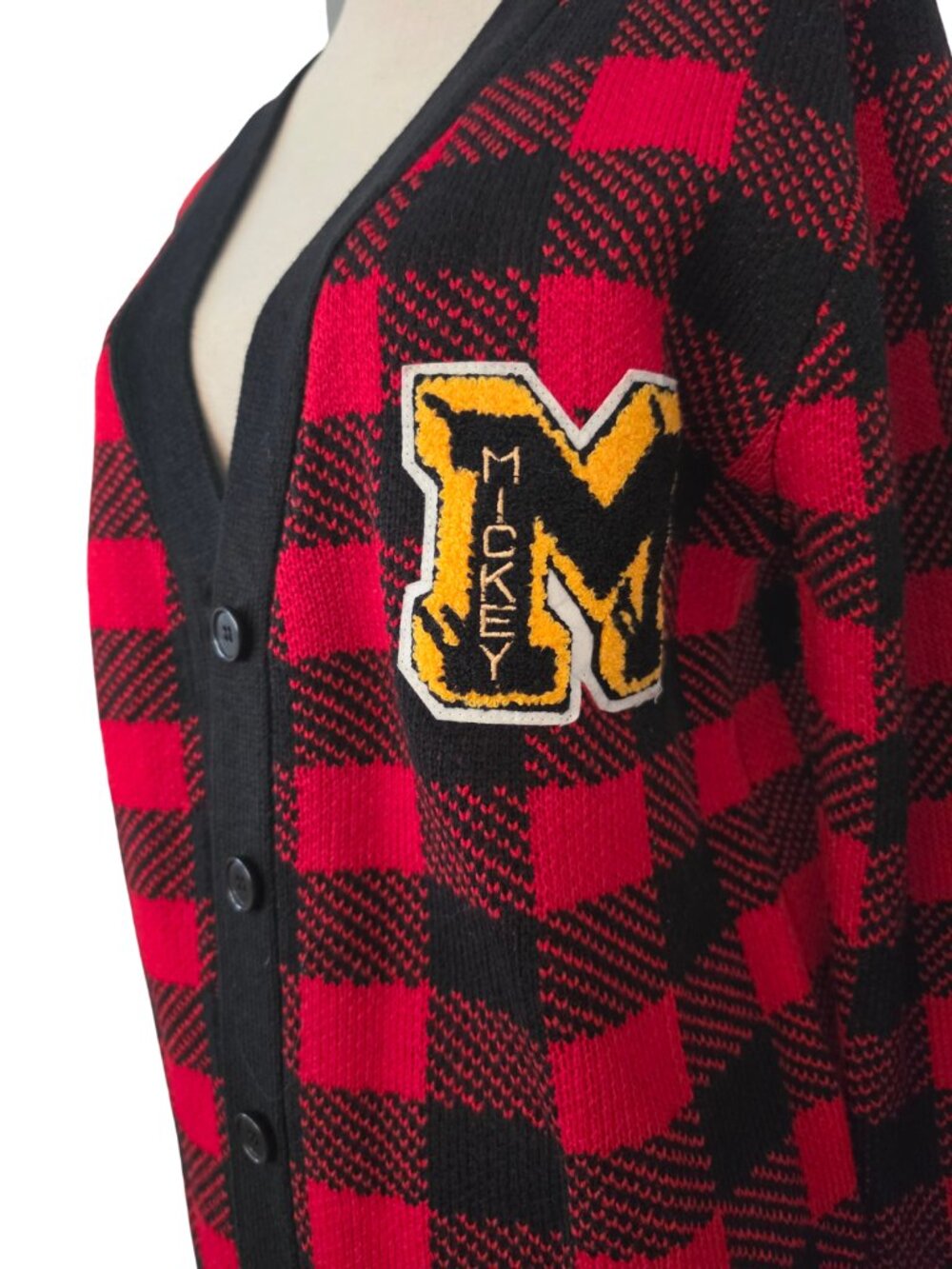 Disney x Forever 21 Mickey Mouse Buffalo Plaid Varsity Cardigan Sweater Medium - Picture 4 of 7